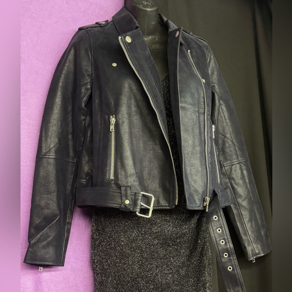 SugarLips Faux Leather Moto Jacket - Navy | Size XS | Like New Condition